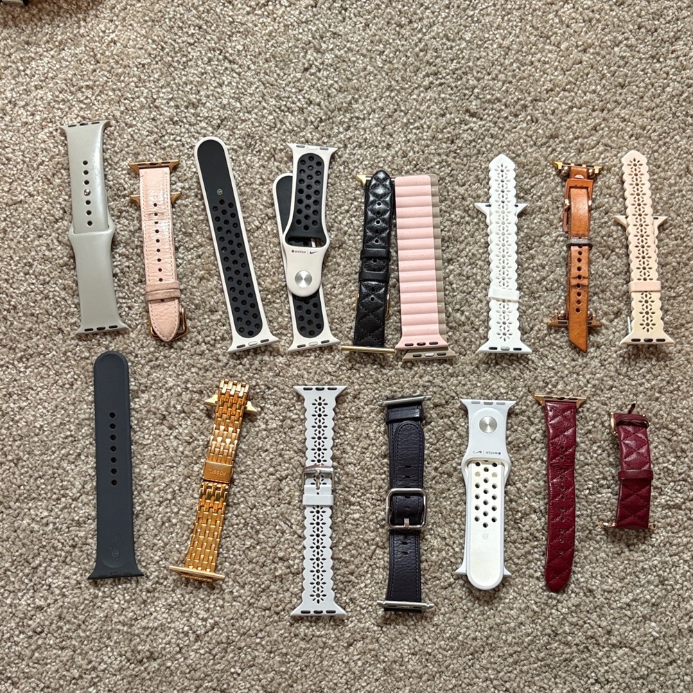 Assorted Apple Watch Bands Bundle in Pink, White, Black, Gold, Brown